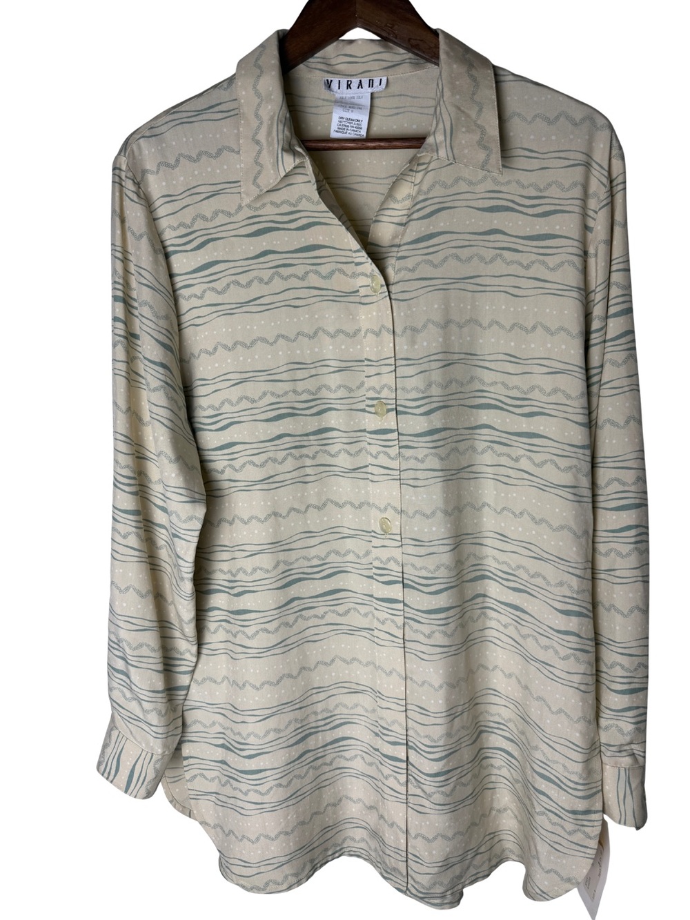 NWT Vintage Dead Stock Stripe Long-Sleeve Button Blouse 100% Silk Made in Canada